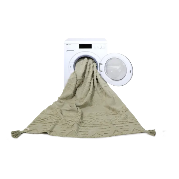 Dywan TRIBU OLIVE L 170x240 oliwkowy z pomponami | MIRAT.