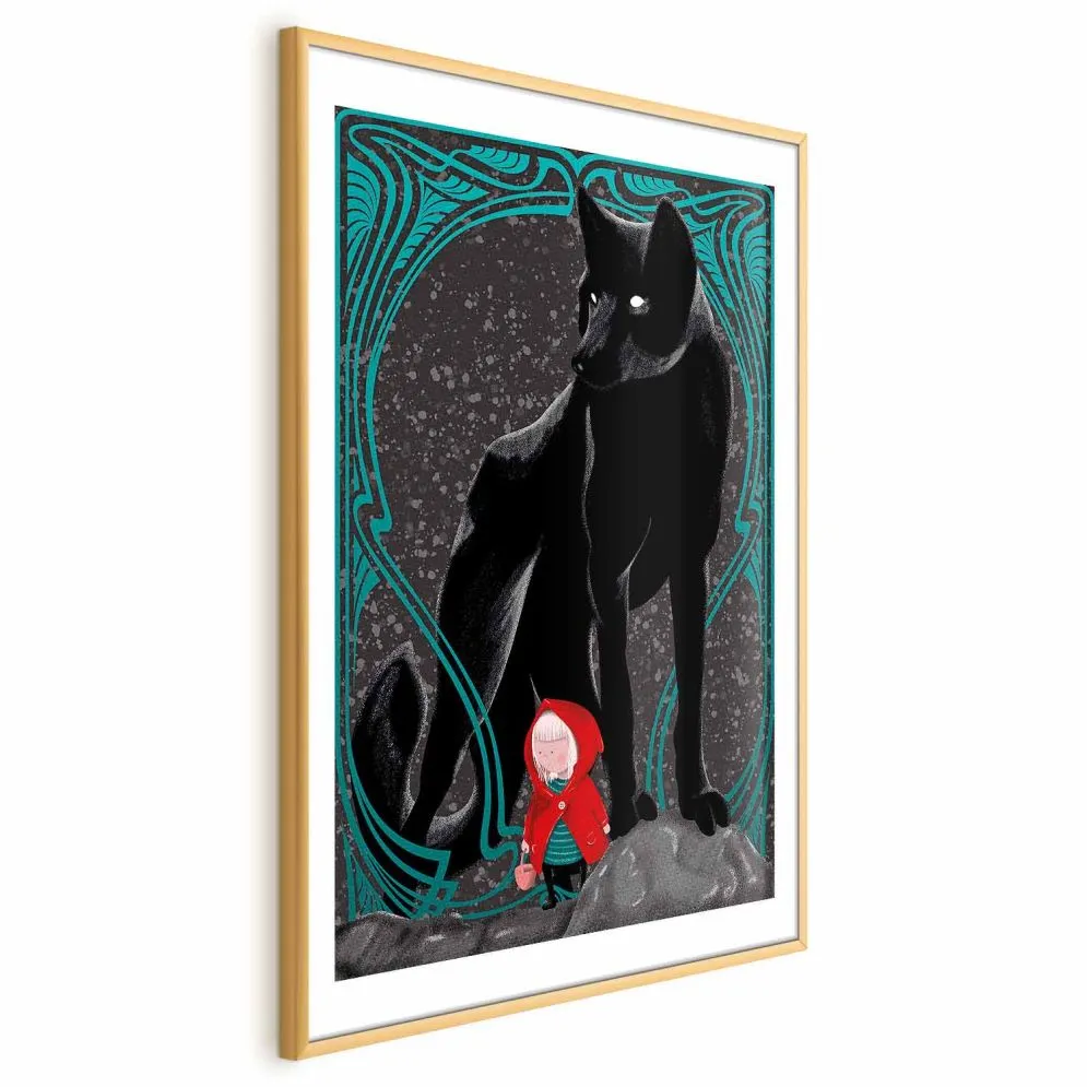 Plakat Czerwony kapturek 21x30 cm z ramą złotą z marginesem | MIRAT.