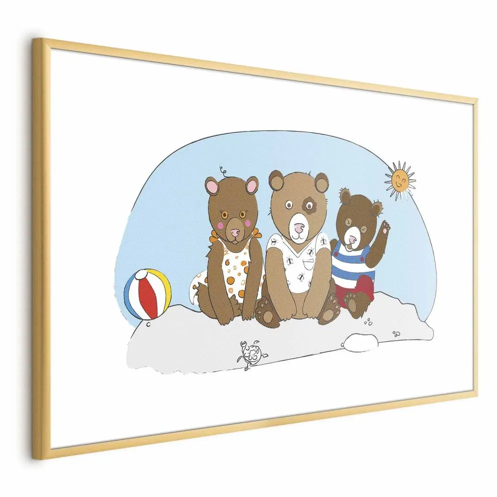 Plakat Misie na plaży 42x29,7 cm z ramą złotą z marginesem | MIRAT.