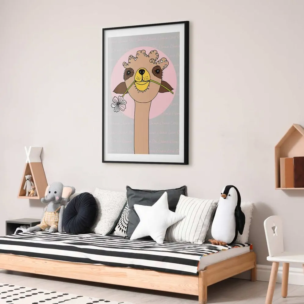 Plakat Wesoła lama 60x90 cm z ramą czarną z marginesem | MIRAT.