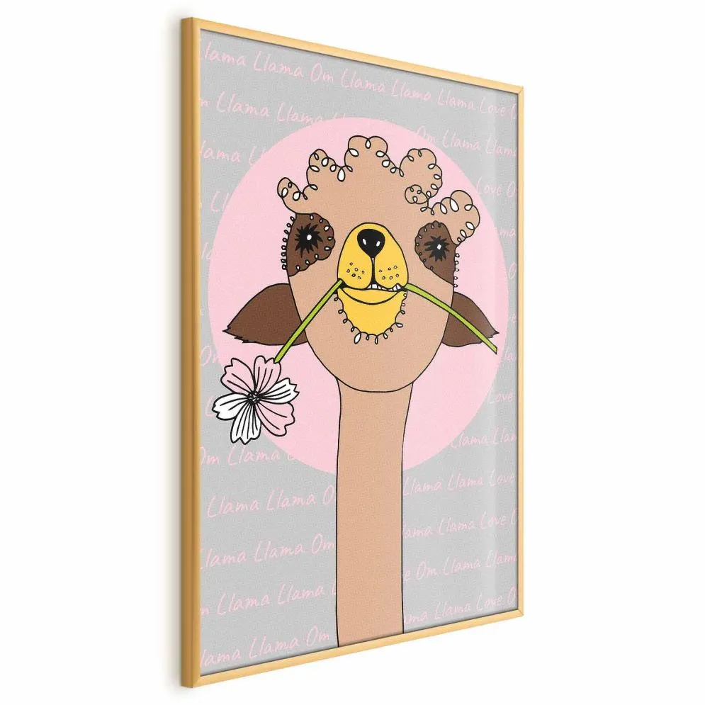 Plakat Wesoła lama 21x30 cm z ramą złotą bez marginesu | MIRAT.