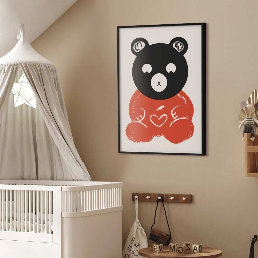 Plakat Zamyślony miś 29,7x42 cm z ramą czarną bez marginesu | MIRAT.