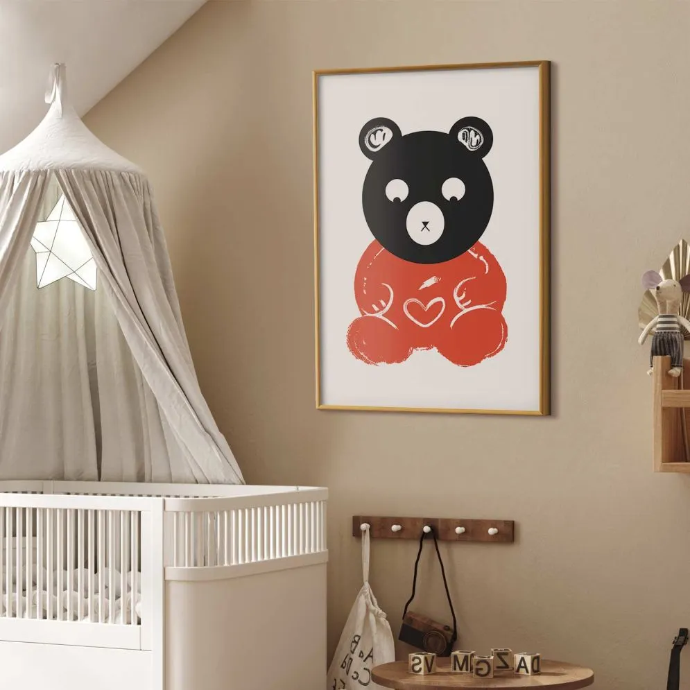 Plakat Zamyślony miś 60x90 cm z ramą złotą z marginesem | MIRAT.