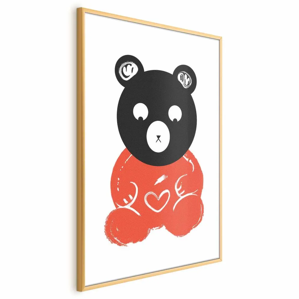 Plakat Zamyślony miś 60x90 cm z ramą złotą z marginesem | MIRAT.