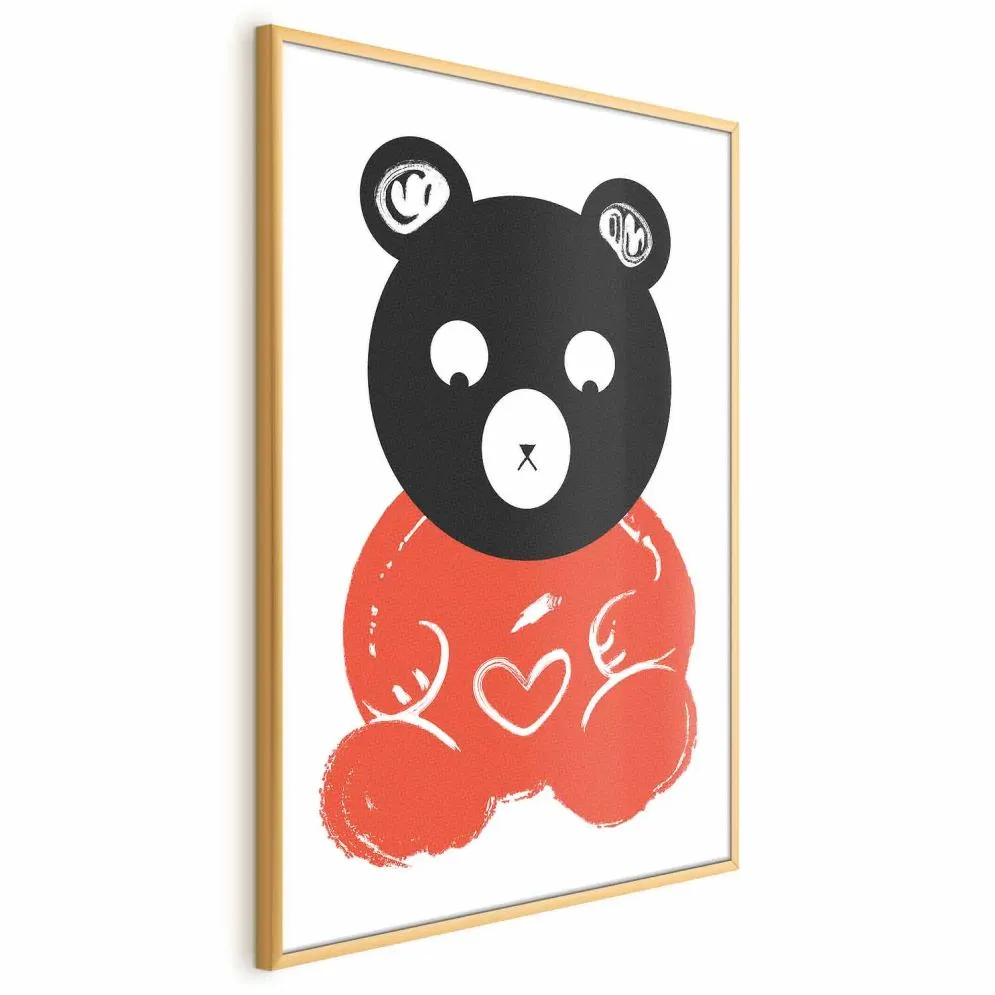 Plakat Zamyślony miś 40x60 cm z ramą złotą bez marginesu | MIRAT.