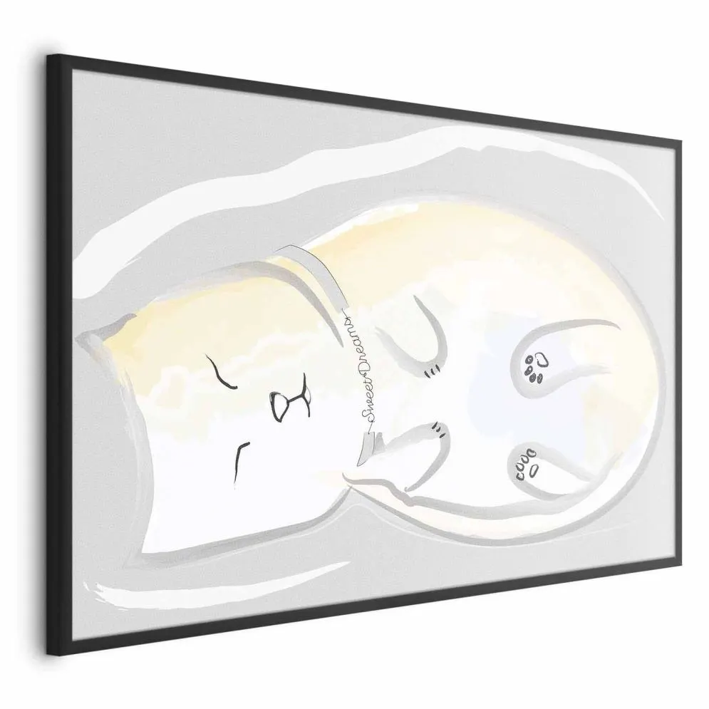 Plakat Śpiący kotek 42x29,7 cm z ramą czarną bez marginesu | MIRAT.