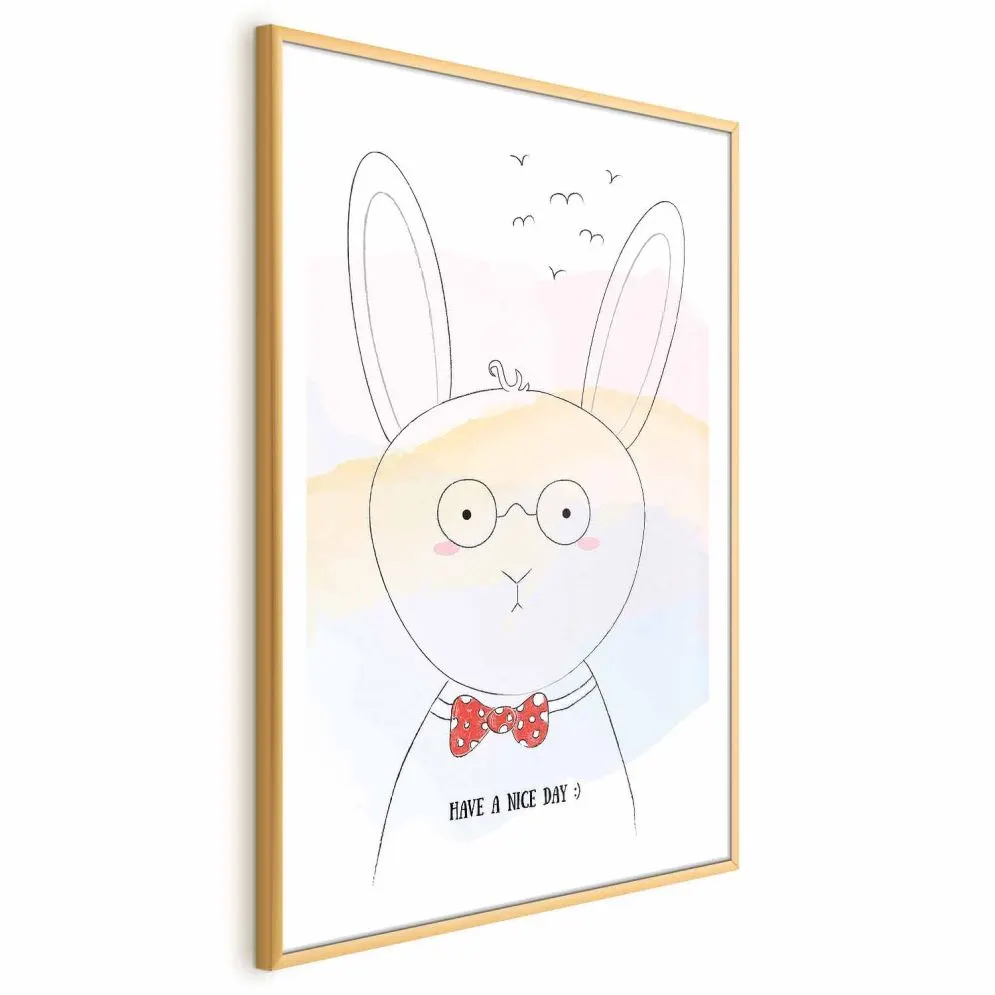 Plakat Pozdrowienia od królika 29,7x42 cm z ramą złotą z marginesem | MIRAT.