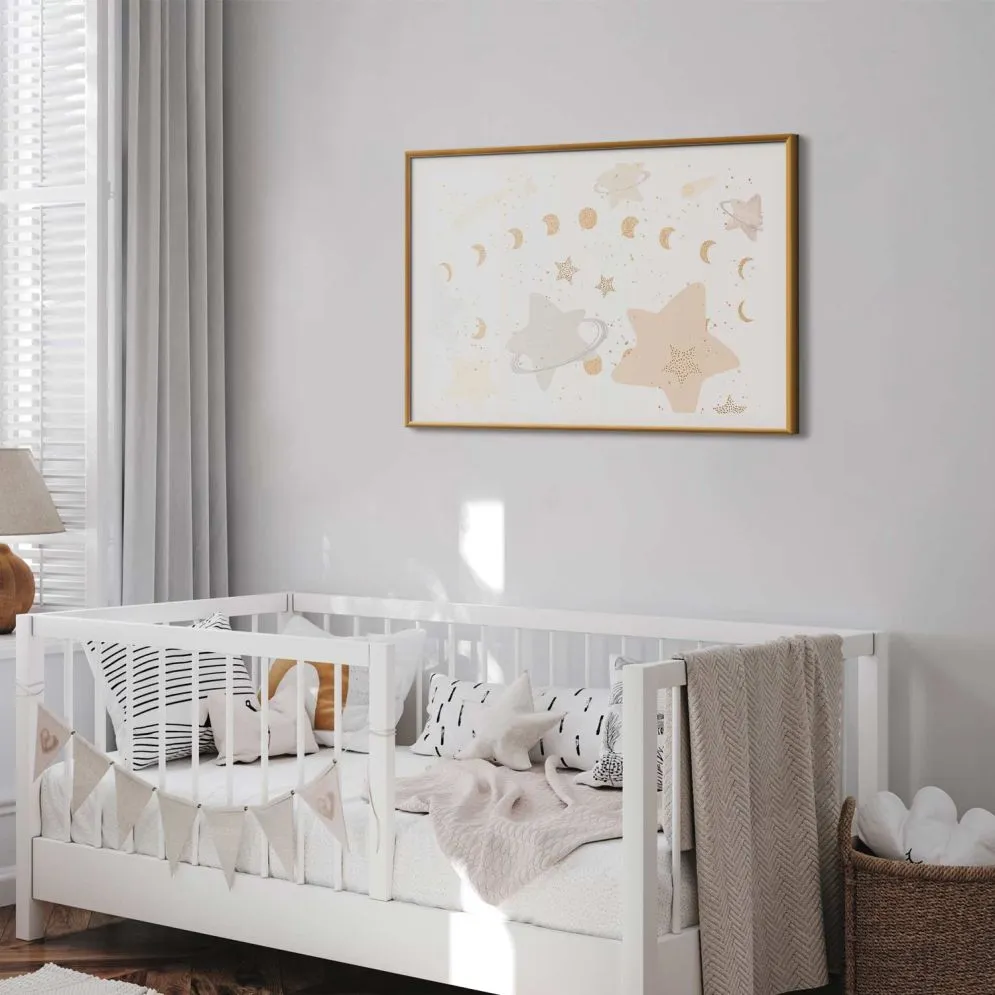 Plakat Księżyc i gwiazdy 90x60 cm z ramą złotą z marginesem | MIRAT.