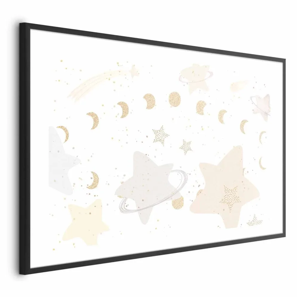 Plakat Księżyc i gwiazdy 42x29,7 cm z ramą czarną z marginesem | MIRAT.