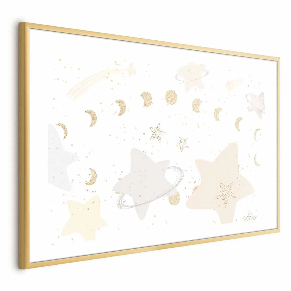 Plakat Księżyc i gwiazdy 90x60 cm z ramą złotą z marginesem | MIRAT.