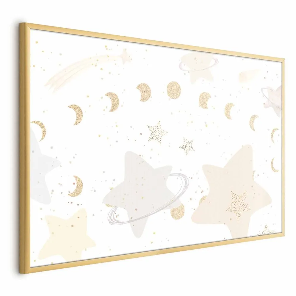 Plakat Księżyc i gwiazdy 42x29,7 cm z ramą złotą bez marginesu | MIRAT.