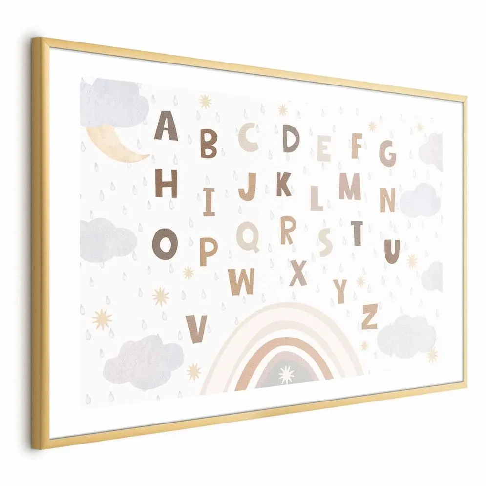 Plakat Literki 42x29,7 cm z ramą złotą z marginesem | MIRAT.