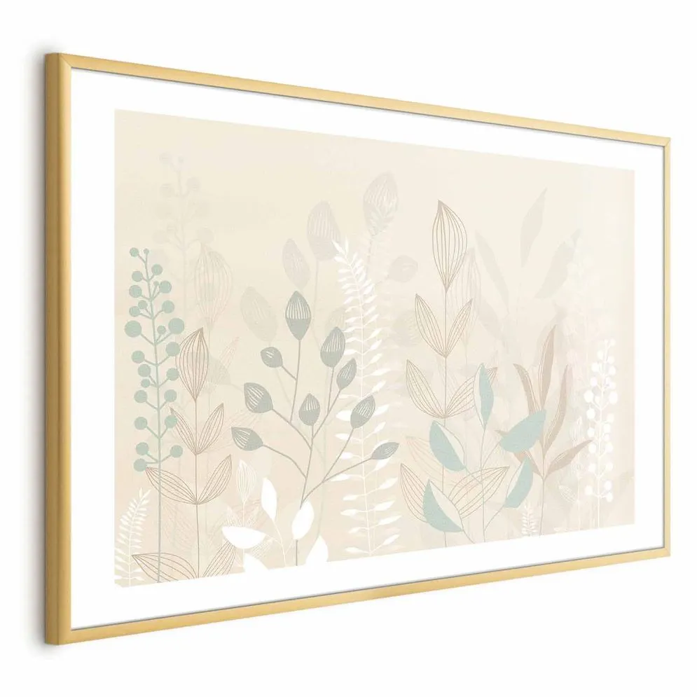 Plakat Pastelowa polana 60x40 cm z ramą złotą z marginesem | MIRAT.
