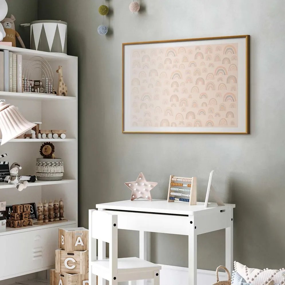 Plakat Pastelowe tęcze 42x29,7 cm z ramą złotą z marginesem | MIRAT.