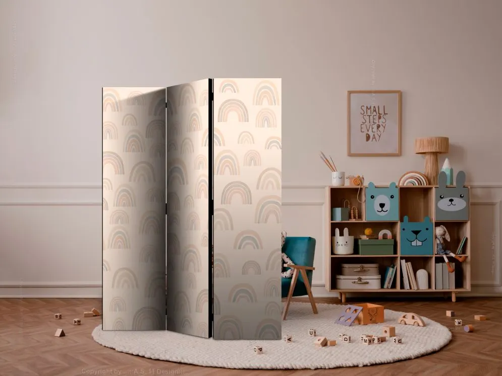 Parawan dwustronny Dla dzieci 135x172 cm 3-częściowy beżowy | MIRAT.