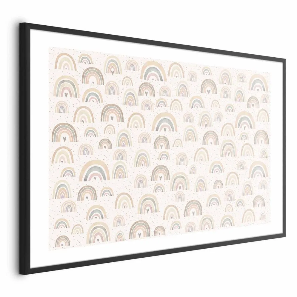 Plakat Tęcze i serca 60x40 cm z ramą czarną z marginesem | MIRAT.
