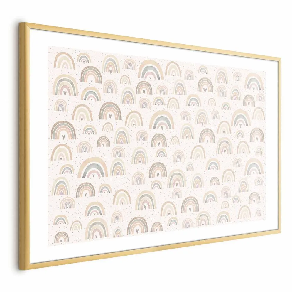 Plakat Tęcze i serca 90x60 cm z ramą złotą z marginesem | MIRAT.