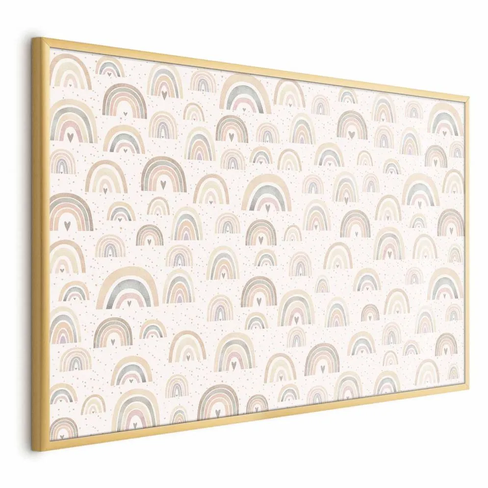 Plakat Tęcze i serca 90x60 cm z ramą złotą bez marginesu | MIRAT.