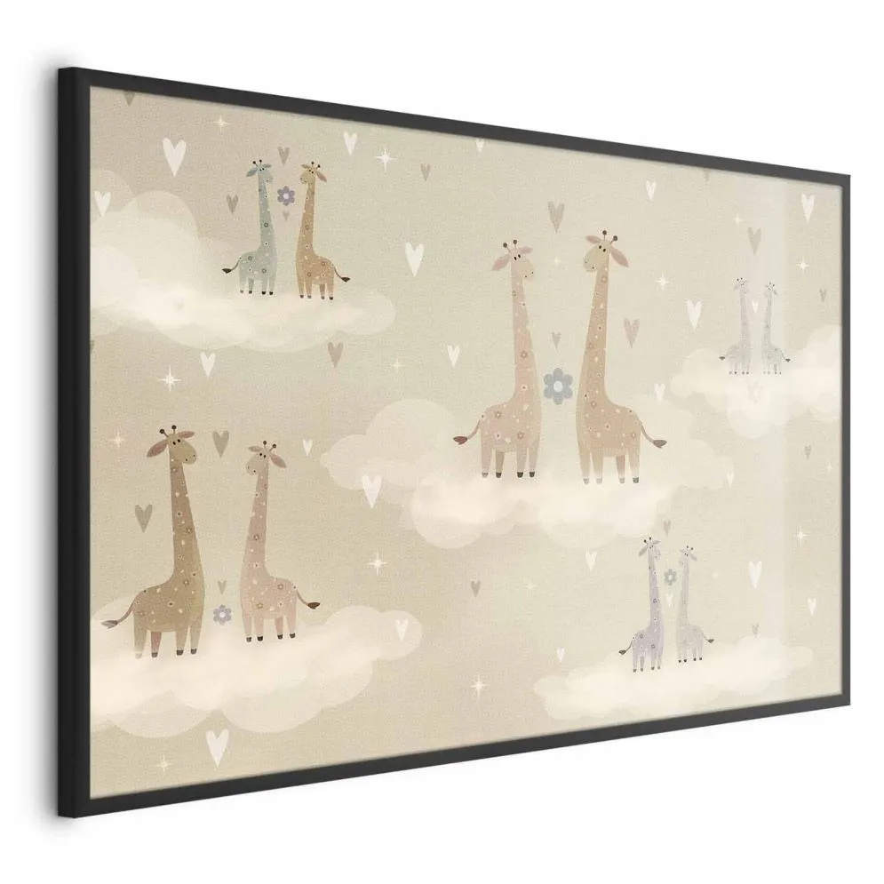 Plakat Zakochane żyrafy 90x60 cm z ramą czarną bez marginesu | MIRAT.