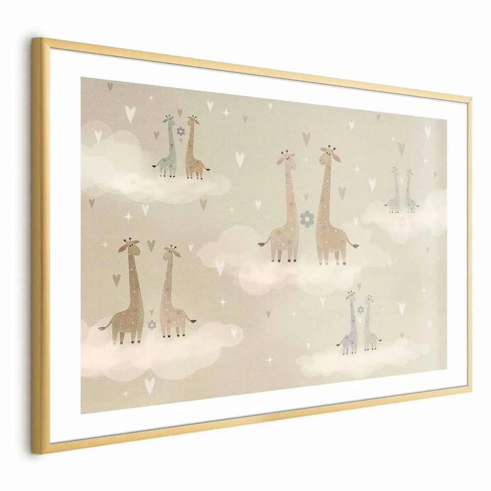 Plakat Zakochane żyrafy 60x40 cm z ramą złotą z marginesem | MIRAT.