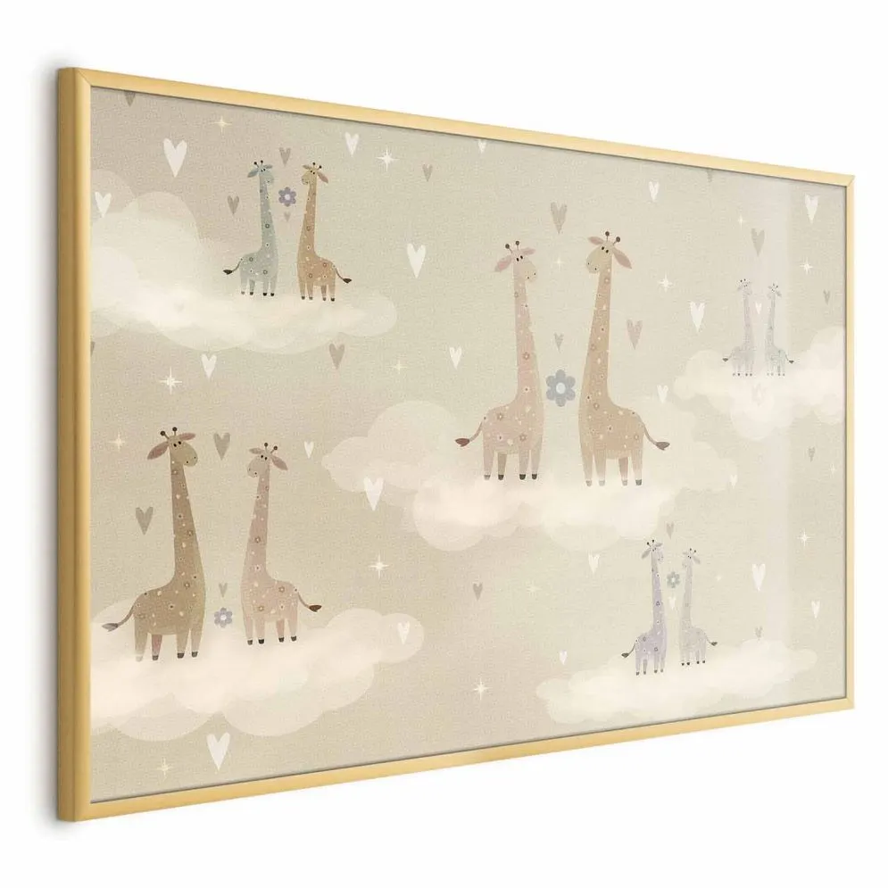 Plakat Zakochane żyrafy 90x60 cm z ramą złotą bez marginesu | MIRAT.