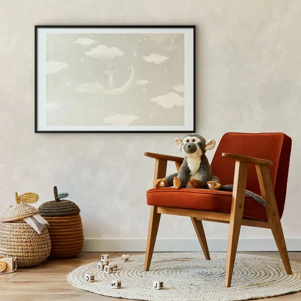 Plakat Myszka na księżycu 90x60 cm z ramą czarną z marginesem | MIRAT.