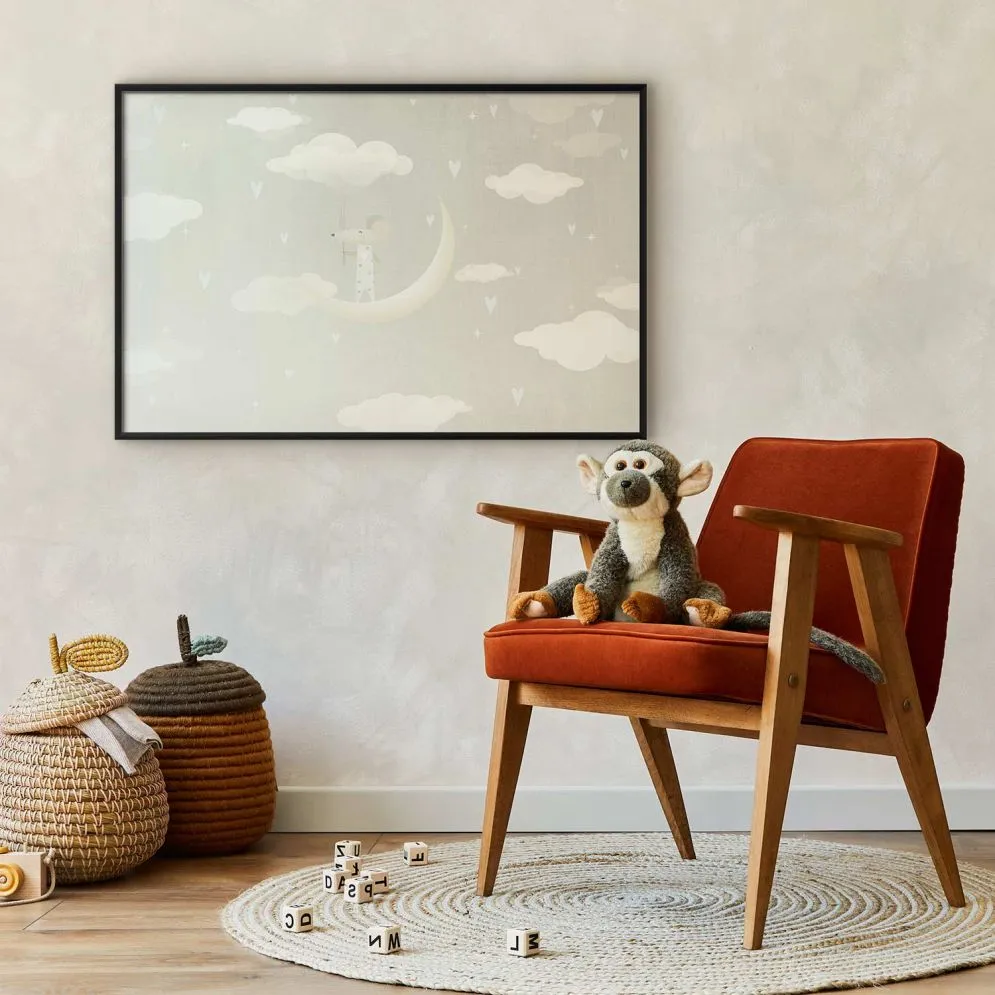 Plakat Myszka na księżycu 60x40 cm z ramą czarną bez marginesu | MIRAT.