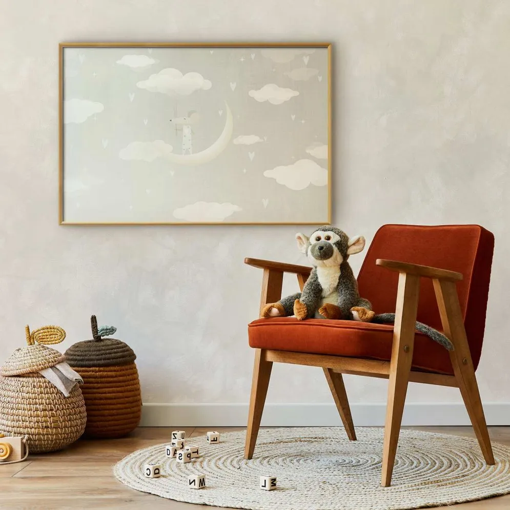 Plakat Myszka na księżycu 42x29,7 cm z ramą złotą bez marginesu | MIRAT.