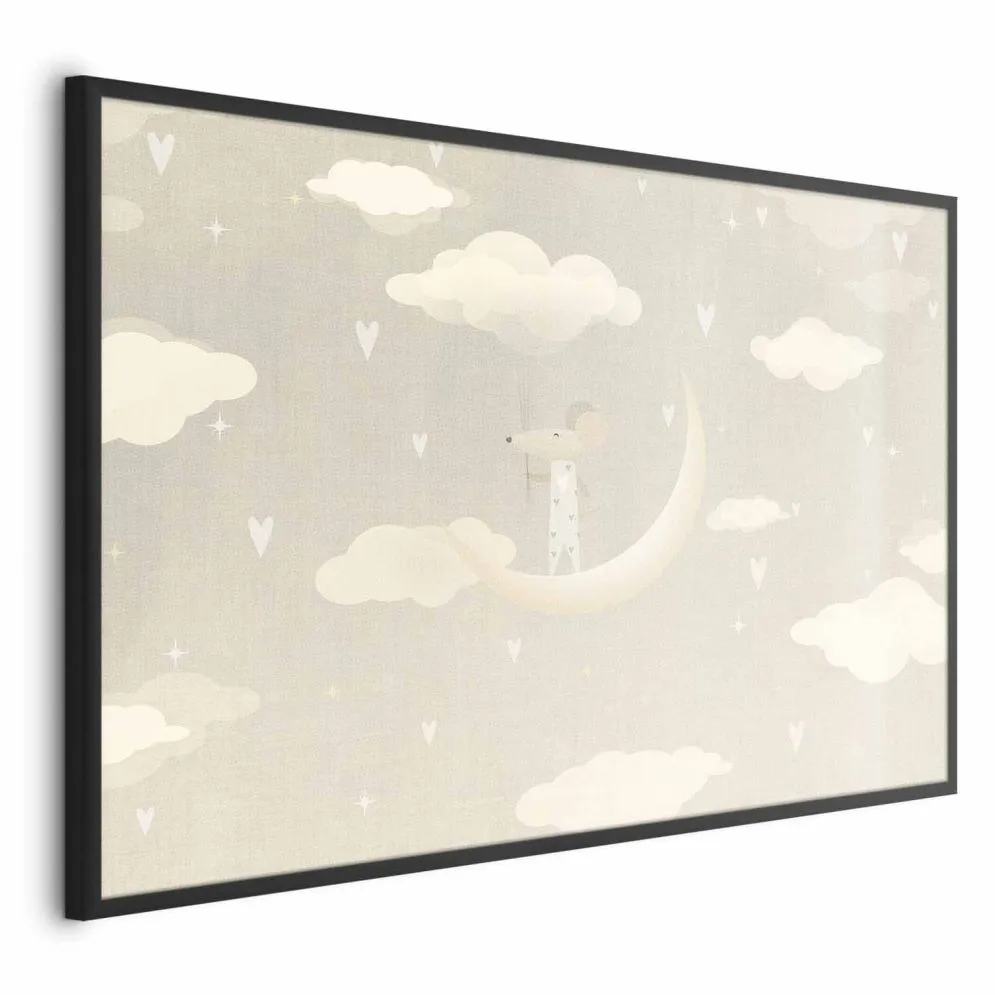 Plakat Myszka na księżycu 60x40 cm z ramą czarną bez marginesu | MIRAT.