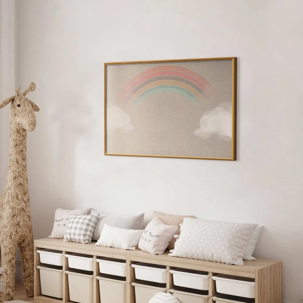 Plakat Tęcza w deszczu 60x40 cm z ramą złotą bez marginesu | MIRAT.