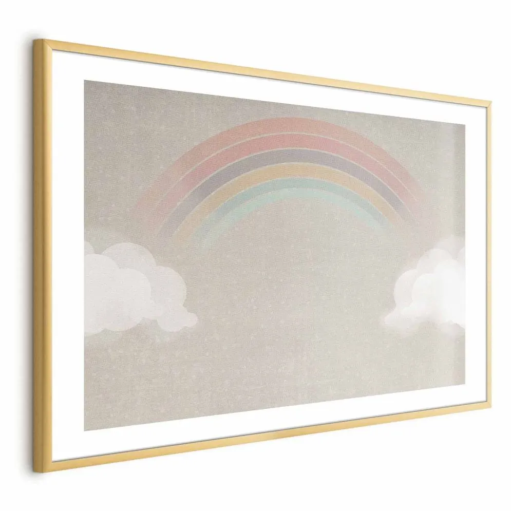 Plakat Tęcza w deszczu 60x40 cm z ramą złotą z marginesem | MIRAT.