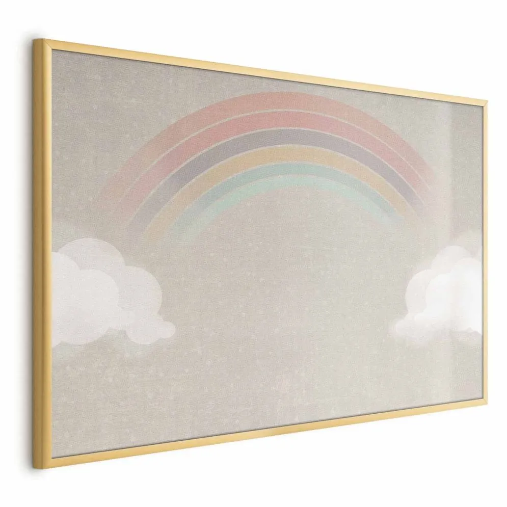 Plakat Tęcza w deszczu 60x40 cm z ramą złotą bez marginesu | MIRAT.