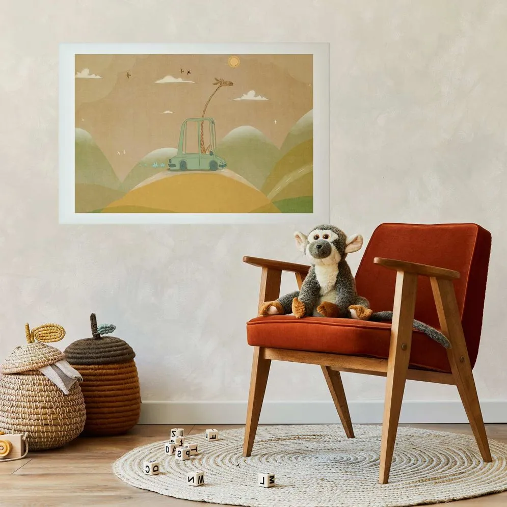 Plakat Podróżująca żyrafa 42x29,7 cm bez ramy z marginesem | MIRAT.