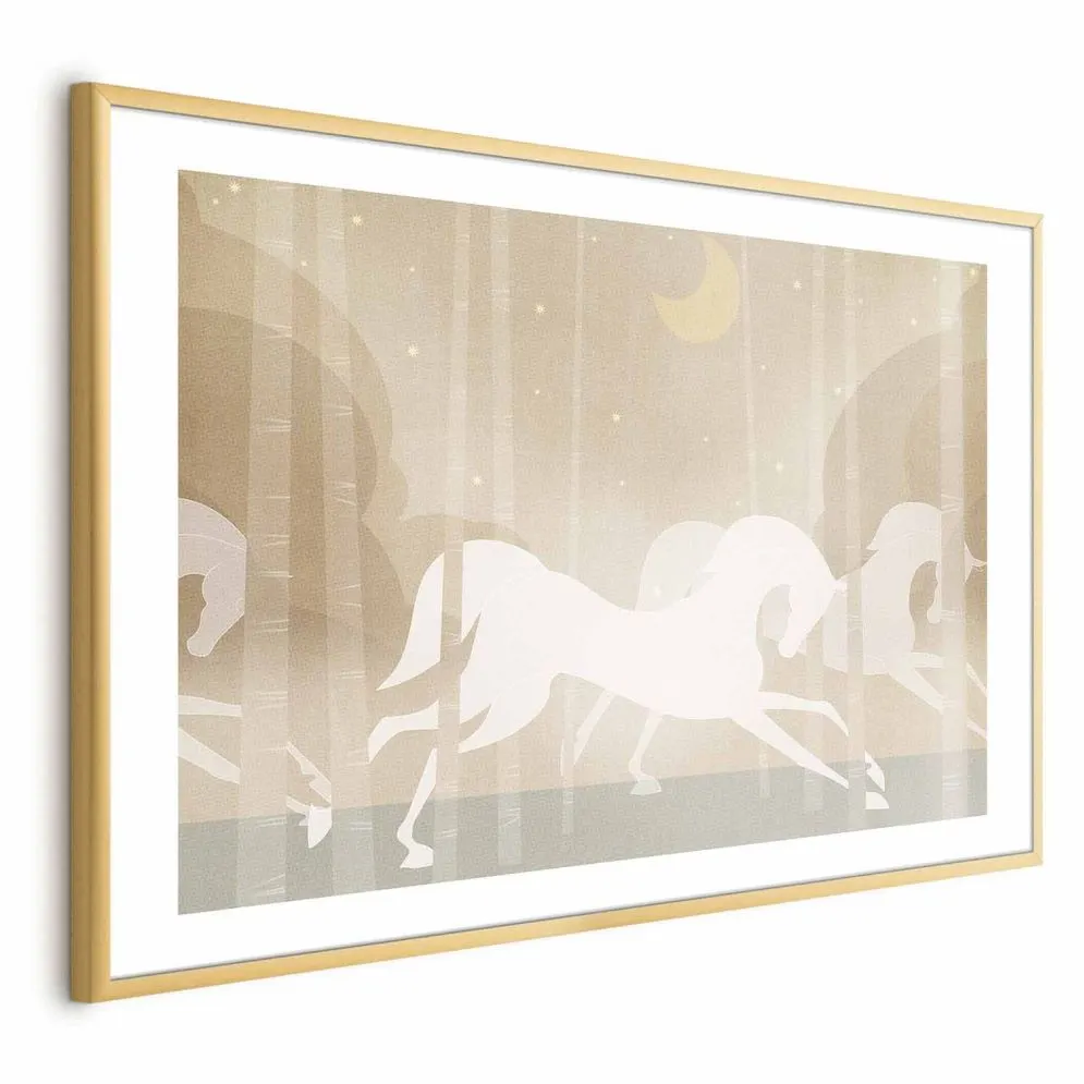 Plakat Pędzące rumaki 60x40 cm z ramą złotą z marginesem | MIRAT.