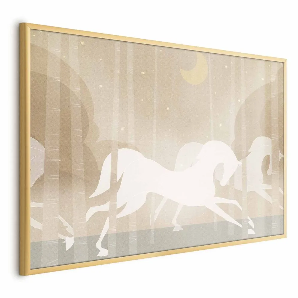 Plakat Pędzące rumaki 60x40 cm z ramą złotą bez marginesu | MIRAT.