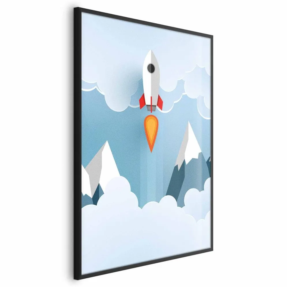 Plakat Rakieta w chmurach 40x60 cm z ramą czarną bez marginesu | MIRAT.