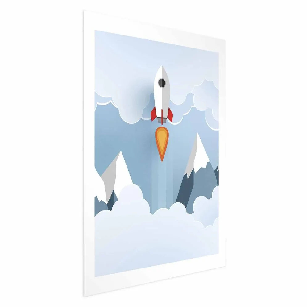 Plakat Rakieta w chmurach 40x60 cm bez ramy z marginesem | MIRAT.