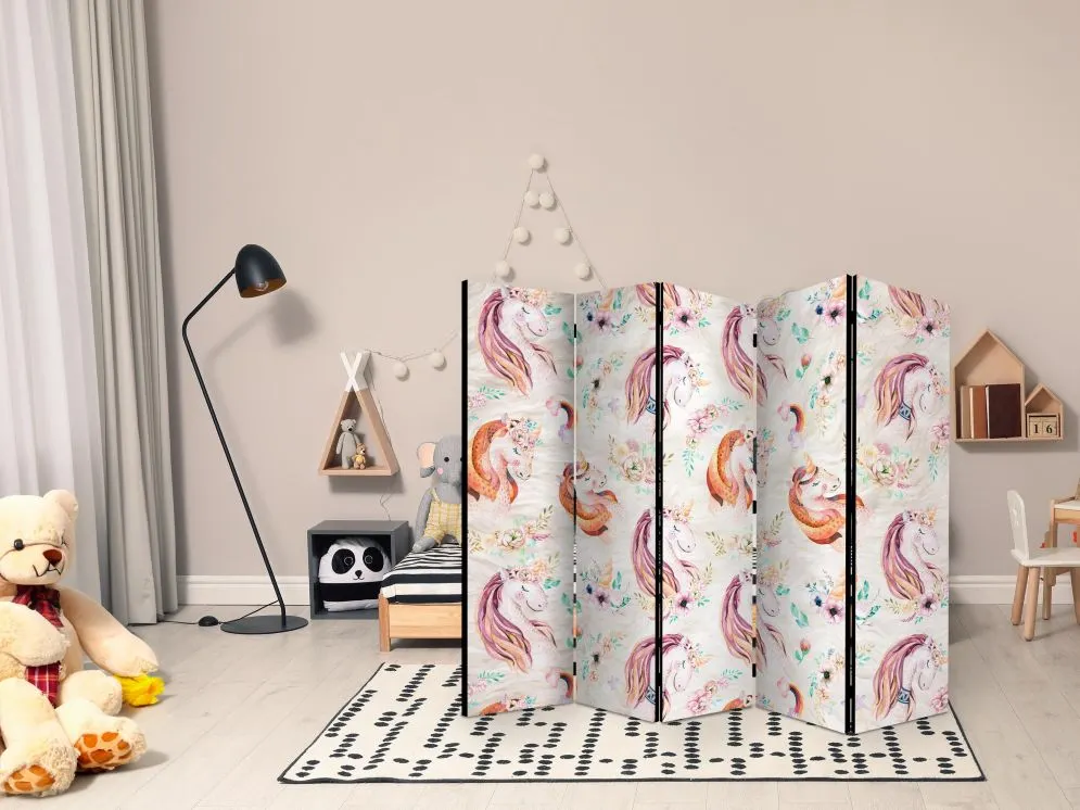 Parawan dwustronny Dla dzieci 225x172 cm 5-częściowy beżowy | MIRAT.
