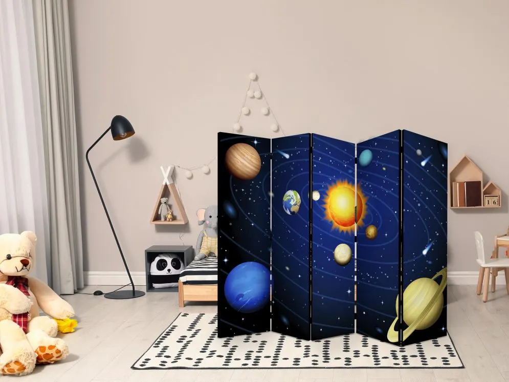 Parawan dwustronny Dla dzieci 225x172 cm 5-częściowy niebieski | MIRAT.