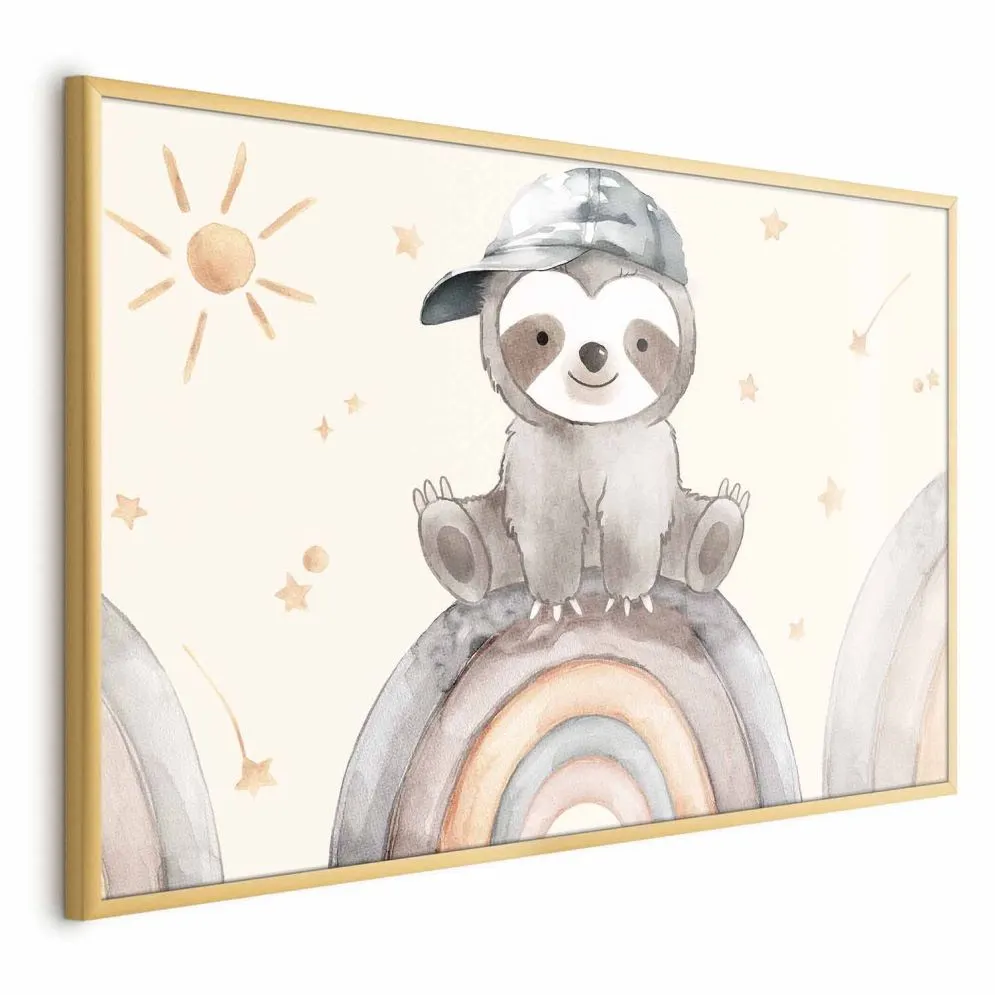 Plakat Pośród gwiazdek i tęcz 60x40 cm z ramą złotą bez marginesu | MIRAT.