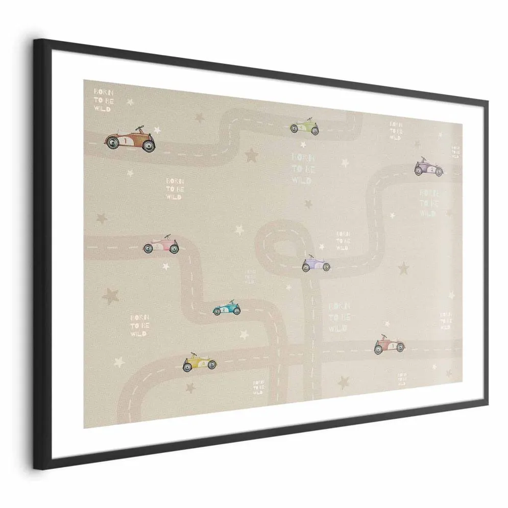 Plakat Wyścigowe autka 42x29,7 cm z ramą czarną z marginesem | MIRAT.