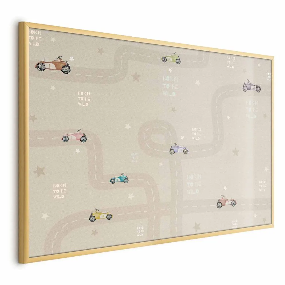 Plakat Wyścigowe autka 42x29,7 cm z ramą złotą bez marginesu | MIRAT.