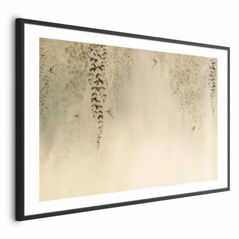 Plakat Beżowe koliberki 90x60 cm z ramą czarną z marginesem | MIRAT.