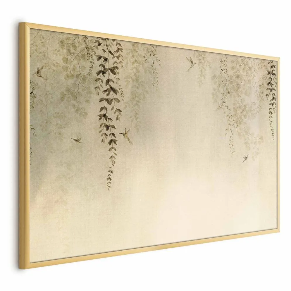 Plakat Beżowe koliberki 60x40 cm z ramą złotą bez marginesu | MIRAT.