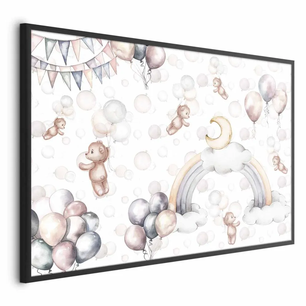 Plakat Misie w przestworzach 90x60 cm z ramą czarną bez marginesu | MIRAT.
