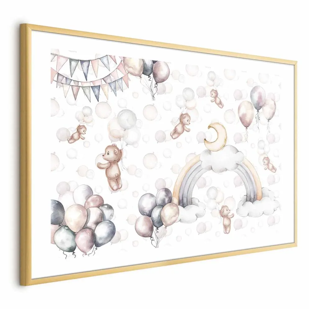 Plakat Misie w przestworzach 60x40 cm z ramą złotą z marginesem | MIRAT.