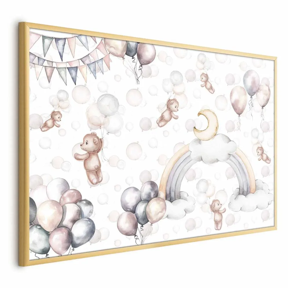 Plakat Misie w przestworzach 60x40 cm z ramą złotą bez marginesu | MIRAT.