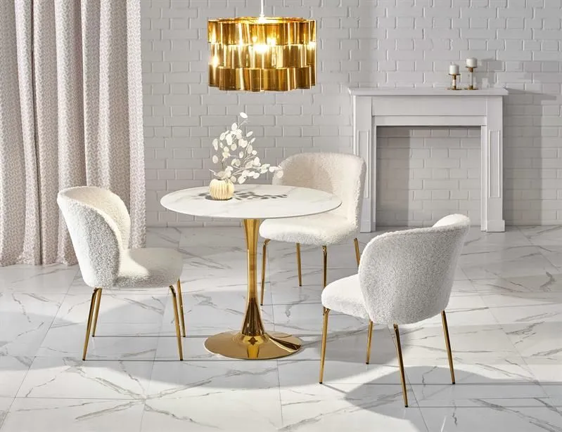 Stół okrągły CASEMIRO 90x90 biały marmur/złoty na jednej nodze | MIRAT. w stylu GLAMOUR kolekcja
