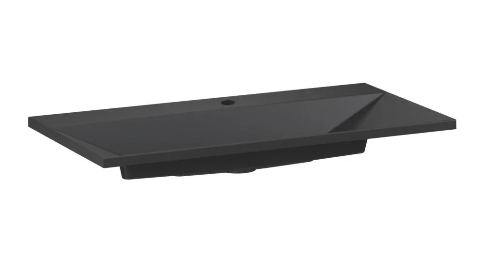 Umywalka wpuszczana kwarcowa EDGE 90 cm czarna mat z otworem na baterię | MIRAT