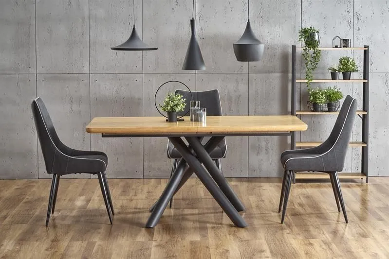 Stół DERRICK 160(200)x90 dąb/czarny rozkładany w stylu loft | MIRAT. styl LOFT